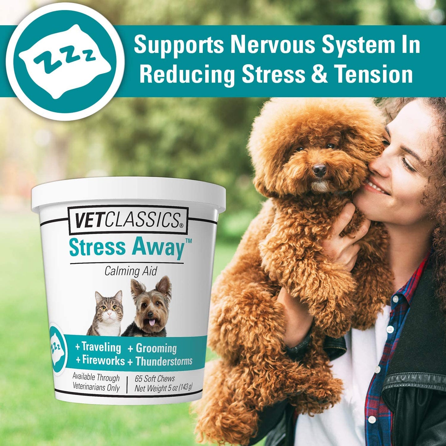 Stress Away Calming Supplement for Dogs and Cats - Soft Chew Anxiety Aid with Melatonin & Ginger (65 Soft Chews)