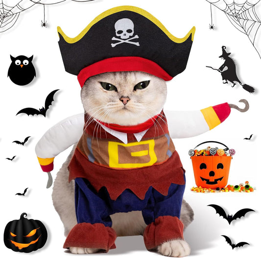 Funny Cat Pirate Costume - Caribbean Style Dress-Up for Small to Medium Dogs & Cats 