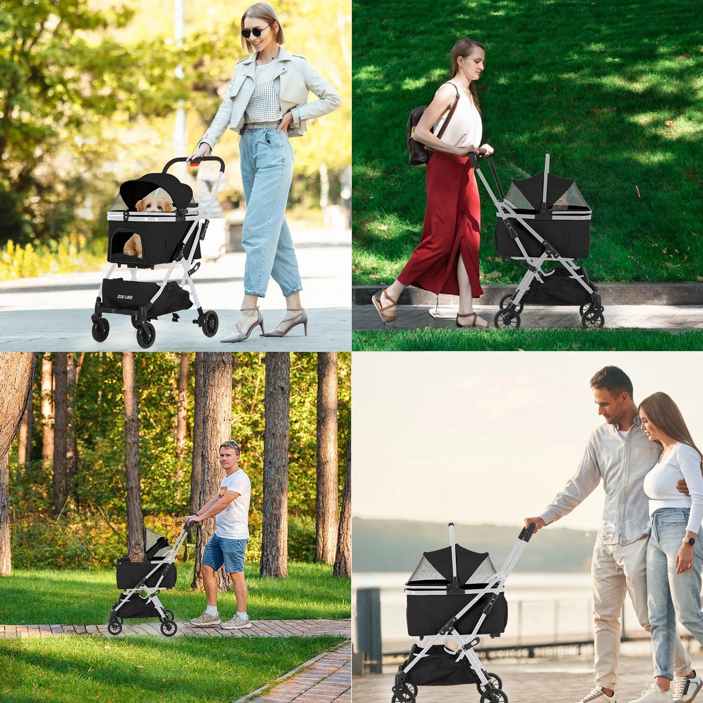 3-in-1 Pet Stroller for Dogs & Cats – Detachable, Foldable Travel Cart for Small to Medium Pets – Black Jogger for Dogs, Cats, and Rabbits