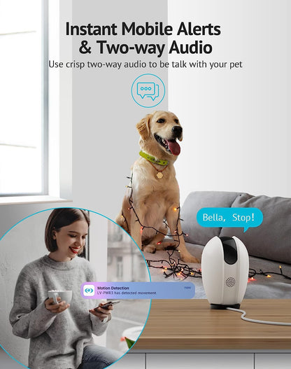 1080P Indoor Security Camera - 360° Home Security Camera with Sound & Motion Detection, WiFi Pet Monitor, 2-Way Audio, Night Vision, SD & Cloud Storage, Compatible with Alexa