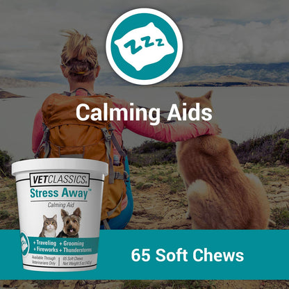 Stress Away Calming Supplement for Dogs and Cats - Soft Chew Anxiety Aid with Melatonin & Ginger (65 Soft Chews)