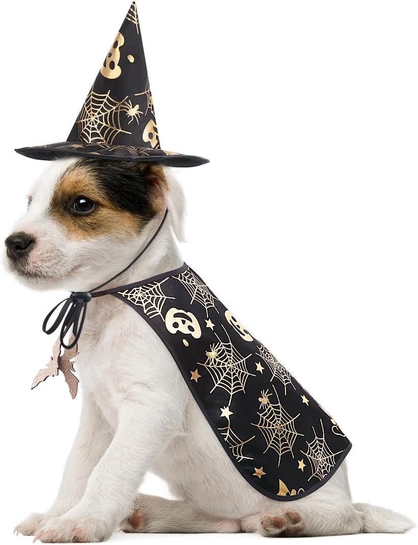 Pet Halloween Costume Cape with Wizard Hat - Size S for Dogs & Cats