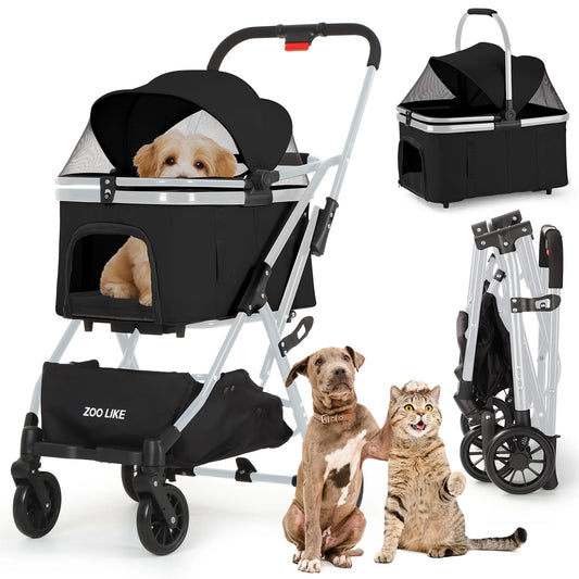 3-in-1 Pet Stroller for Dogs & Cats – Detachable, Foldable Travel Cart for Small to Medium Pets – Black Jogger for Dogs, Cats, and Rabbits