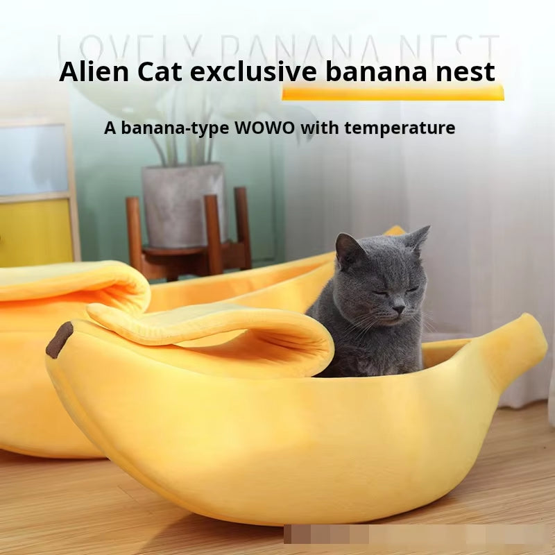 Cozy Banana-Shaped Pet Nest – Warm Semi-Closed Bed for Cats, Dogs, and Small Pets – Perfect Sleeping Mat for Hamsters