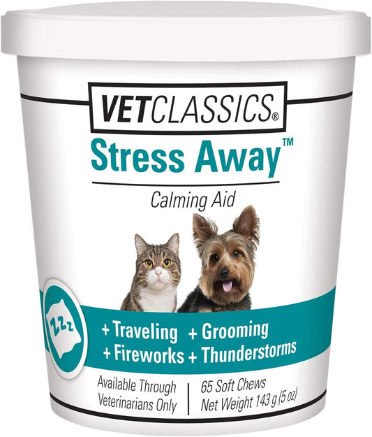 Stress Away Calming Supplement for Dogs and Cats - Soft Chew Anxiety Aid with Melatonin & Ginger (65 Soft Chews)