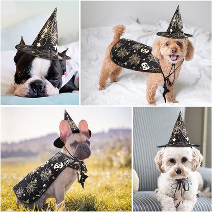 Pet Halloween Costume Cape with Wizard Hat - Size S for Dogs & Cats