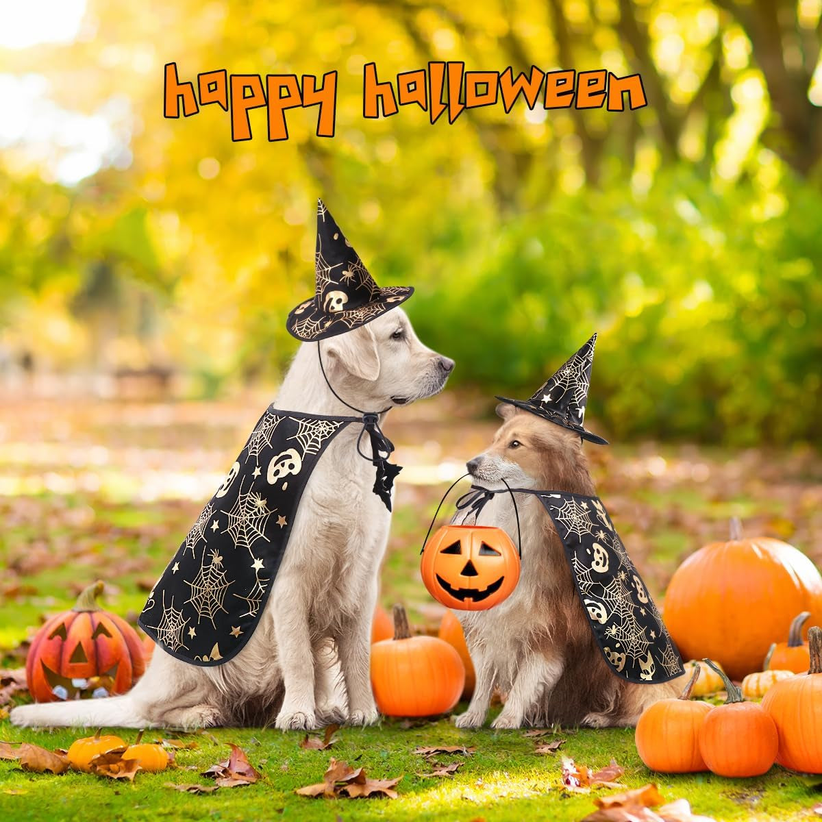 Pet Halloween Costume Cape with Wizard Hat - Size S for Dogs & Cats