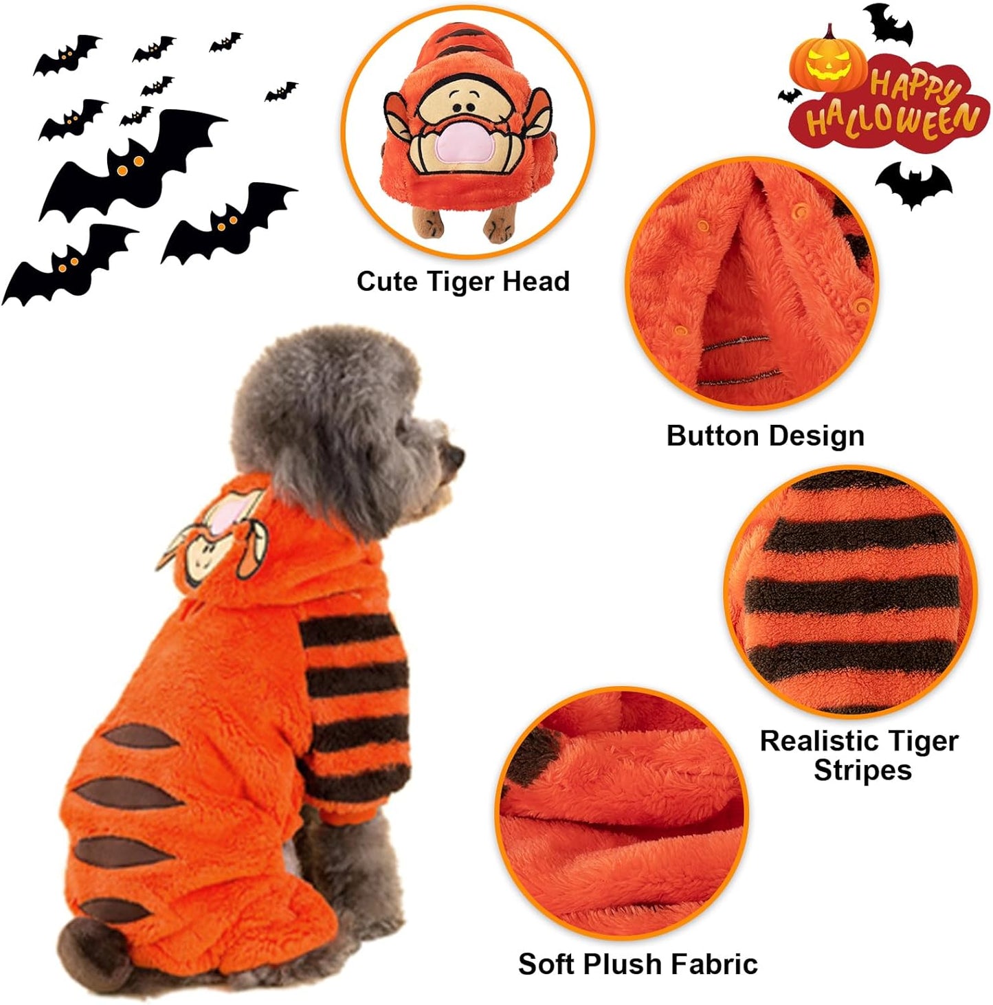 Tiger Dog Costume - Cute & Funny Halloween Jumpsuit for Small, Medium & Large Dogs