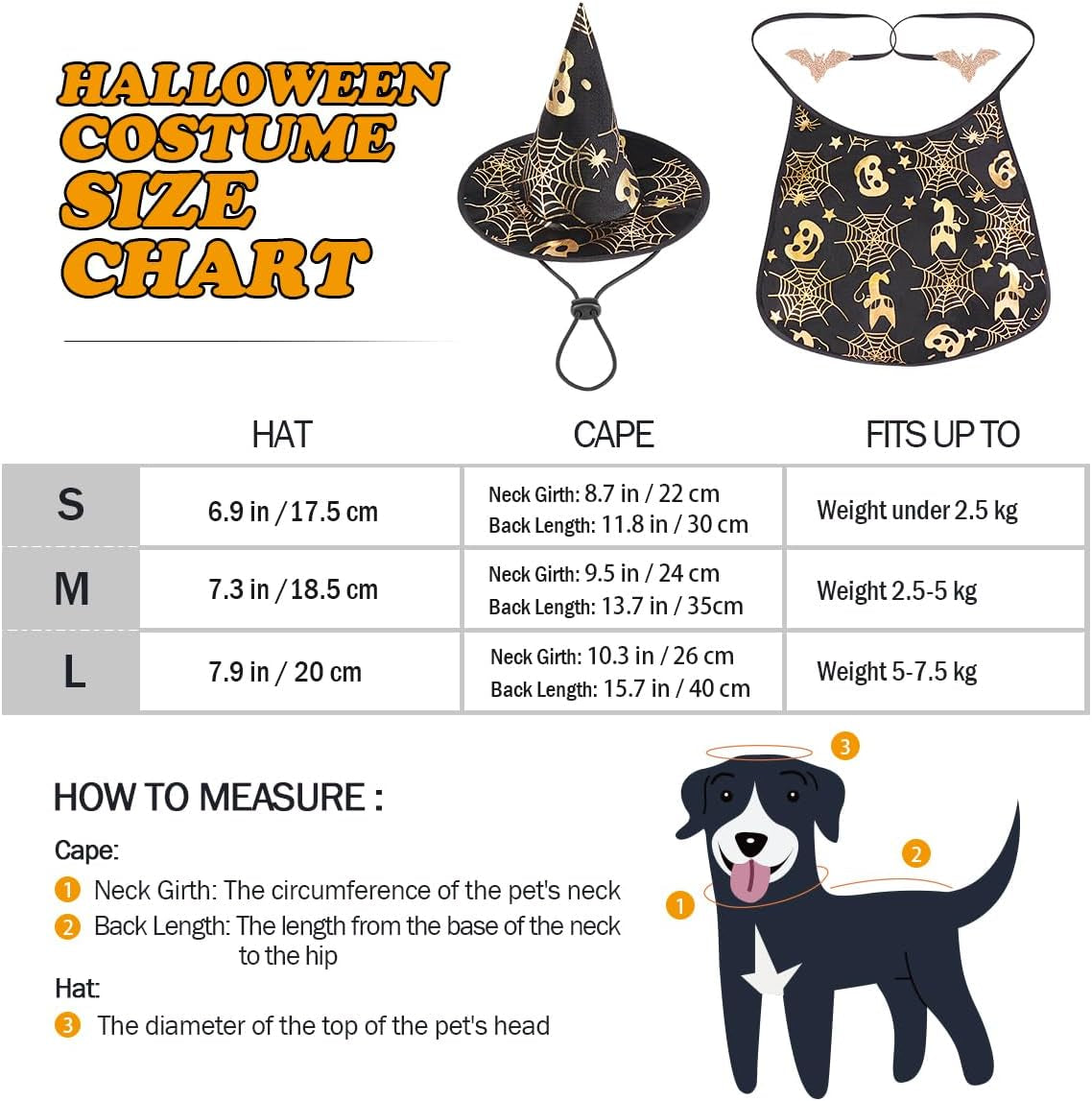 Pet Halloween Costume Cape with Wizard Hat - Size S for Dogs & Cats