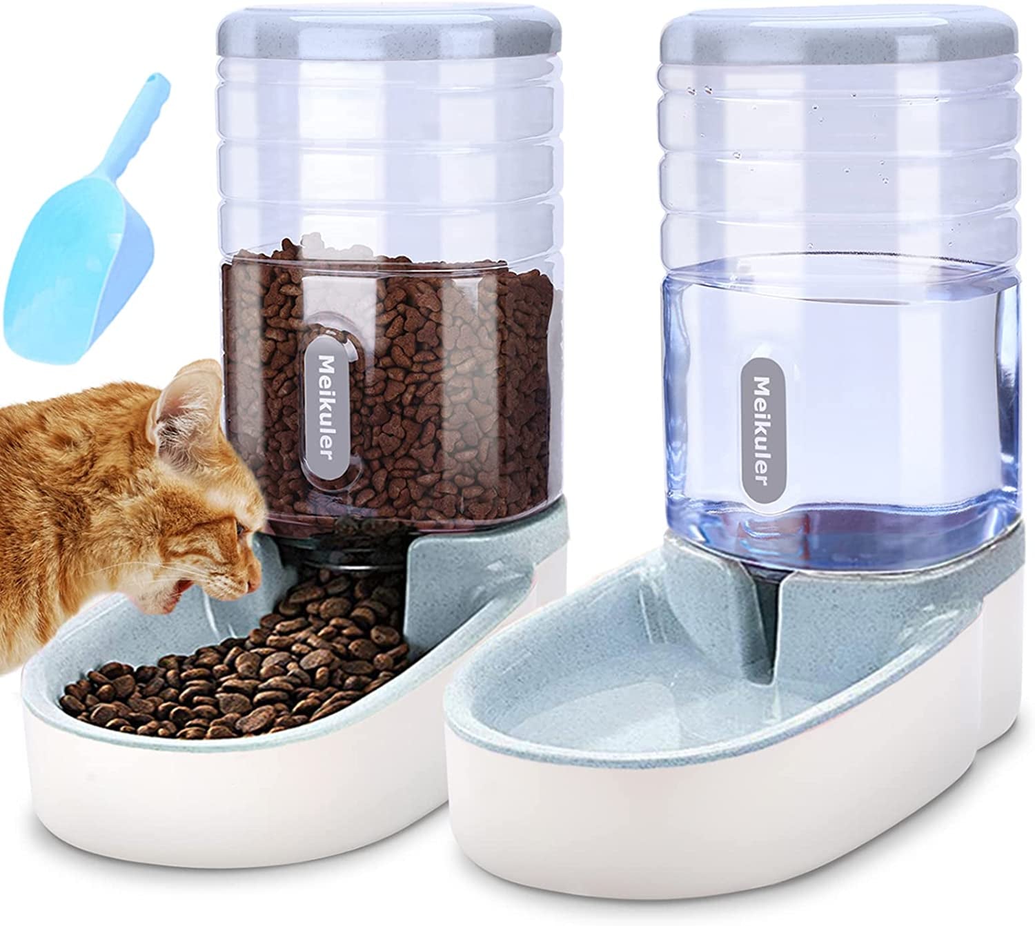 Meikuler Auto Feeder & Water Dispenser Set - 3.8L for Small & Large Dogs, Cats & Pets (Grey)