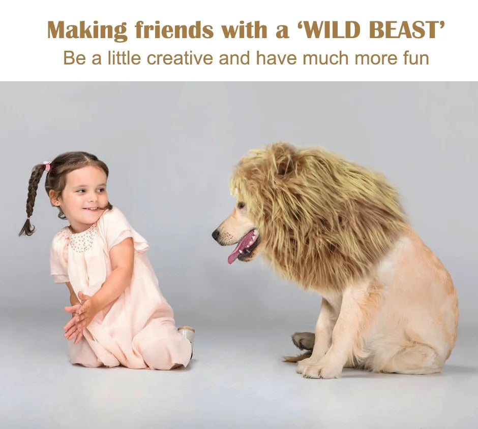 Lion Mane Wig for Dogs - Funny Furry Costume Accessory for Large Pets 