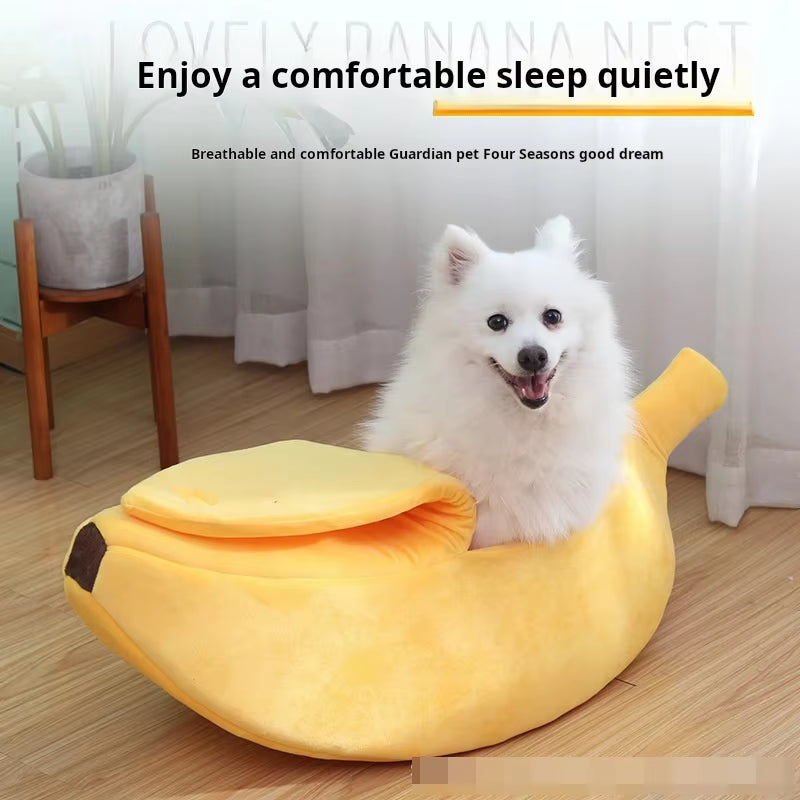 Cozy Banana-Shaped Pet Nest – Warm Semi-Closed Bed for Cats, Dogs, and Small Pets – Perfect Sleeping Mat for Hamsters